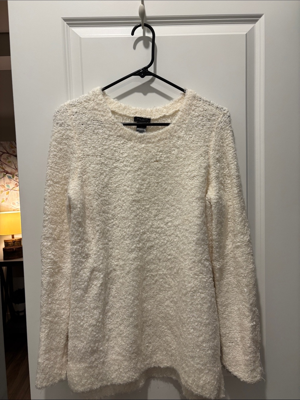 Ann Taylor Cream Bouclé Crewneck Sweater